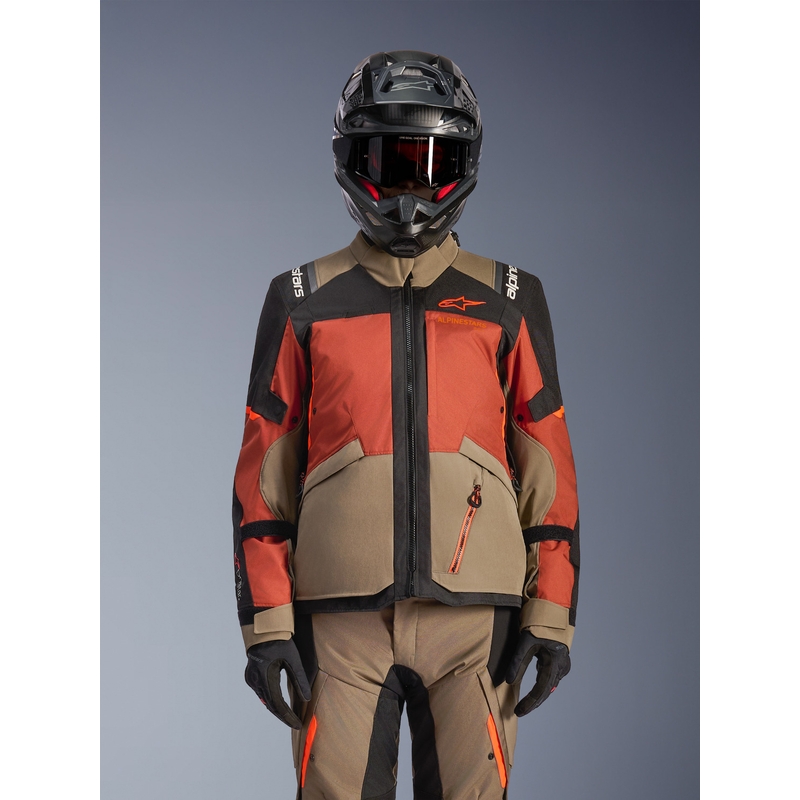 Bunda na motorku Alpinestars Andes V4 Drystar svetlo hnedo-tmavo oranžovo-čierna