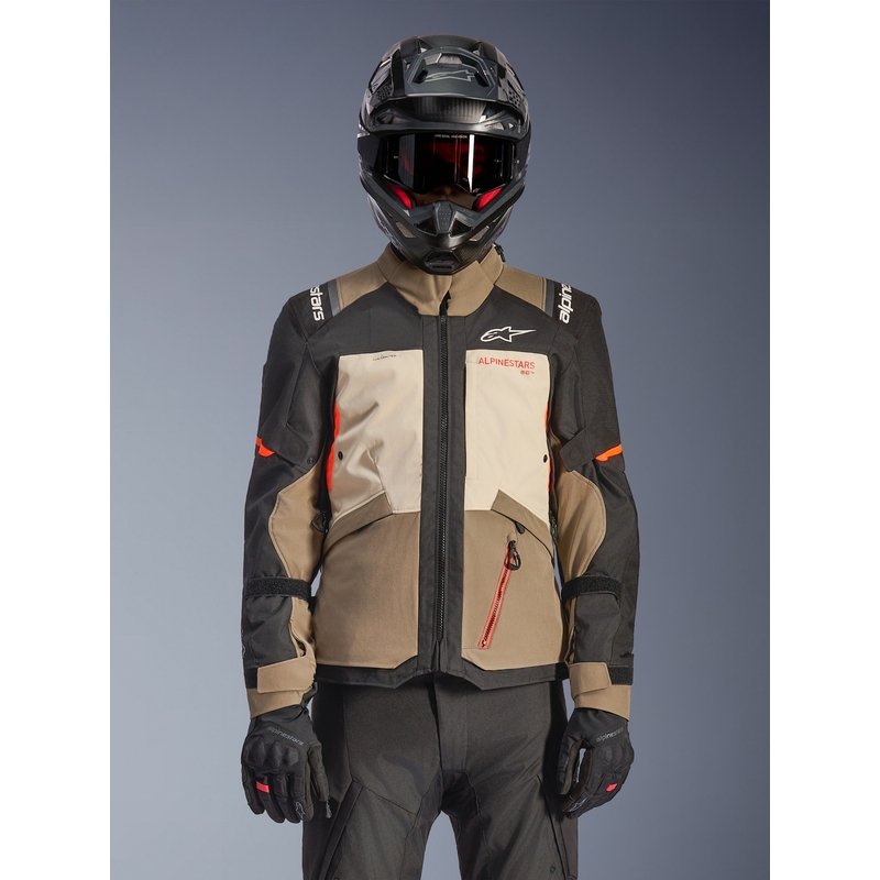 Bunda na motorku Alpinestars Andes V4 Drystar krémovo-svetlo hnedo-čierno-fluo oranžová