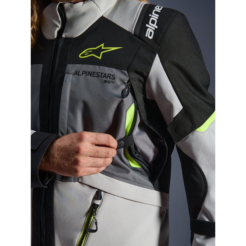 Bunda na motorku Alpinestars Andes V4 Drystar tmavo šedo-svetlo šedo-čierno-fluo žltá