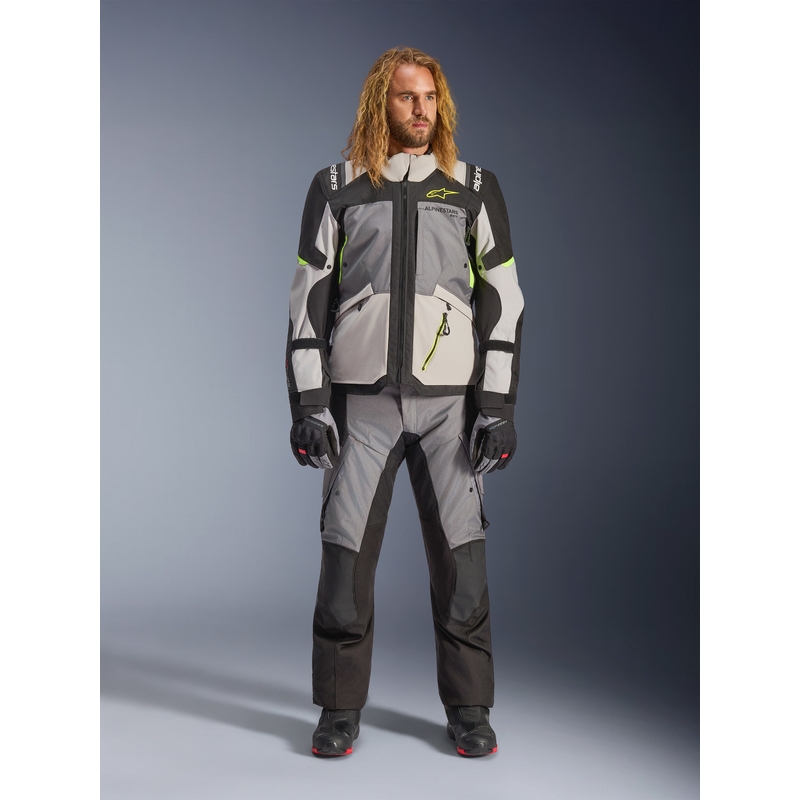 Bunda na motorku Alpinestars Andes V4 Drystar tmavo šedo-svetlo šedo-čierno-fluo žltá
