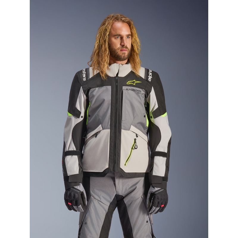 Bunda na motorku Alpinestars Andes V4 Drystar tmavo šedo-svetlo šedo-čierno-fluo žltá