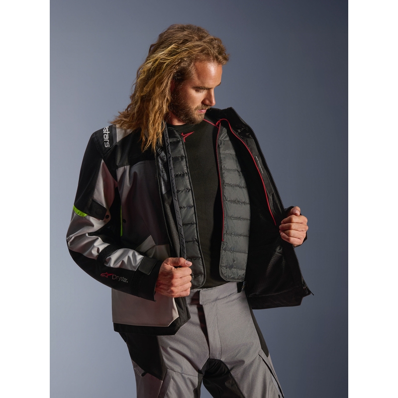 Bunda na motorku Alpinestars Andes V4 Drystar tmavo šedo-svetlo šedo-čierno-fluo žltá