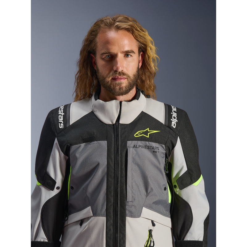 Bunda na motorku Alpinestars Andes V4 Drystar tmavo šedo-svetlo šedo-čierno-fluo žltá