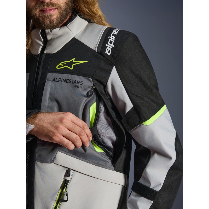 Bunda na motorku Alpinestars Andes V4 Drystar tmavo šedo-svetlo šedo-čierno-fluo žltá