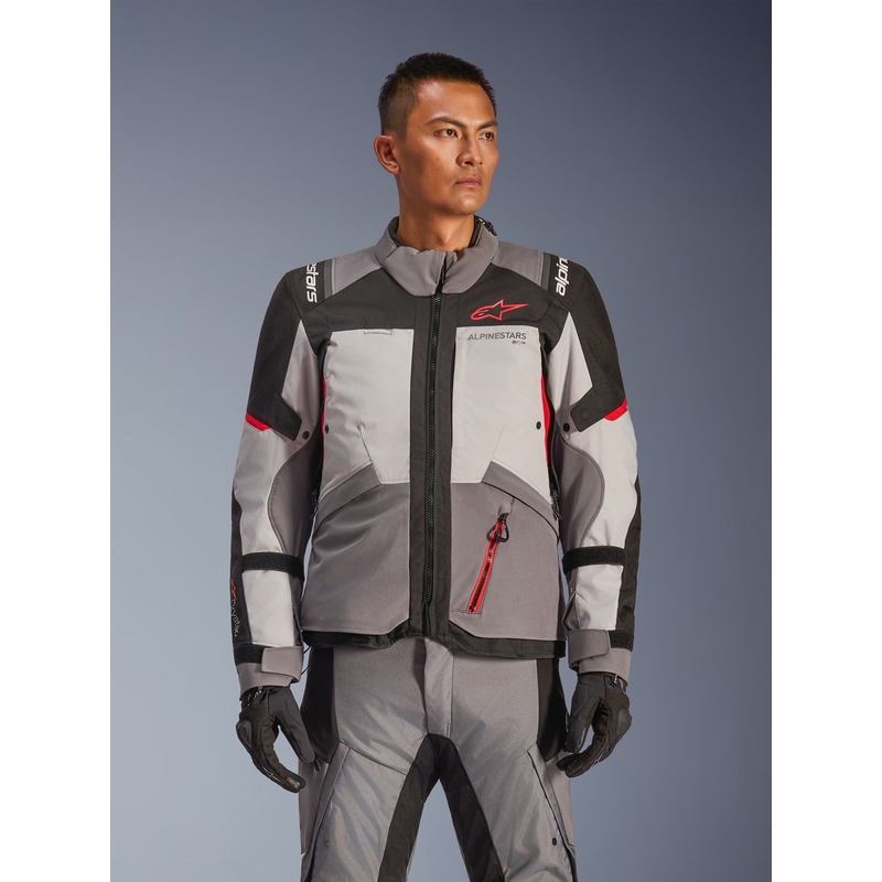 Bunda na motorku Alpinestars Andes V4 Drystar tmavo šedo-svetlo šedo-čierno-červená