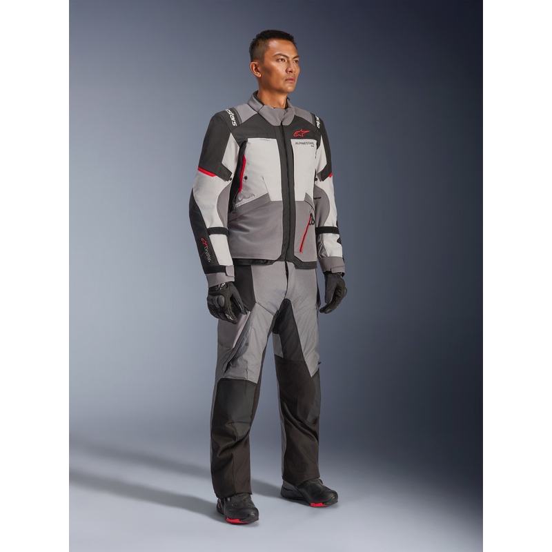 Bunda na motorku Alpinestars Andes V4 Drystar tmavo šedo-svetlo šedo-čierno-červená