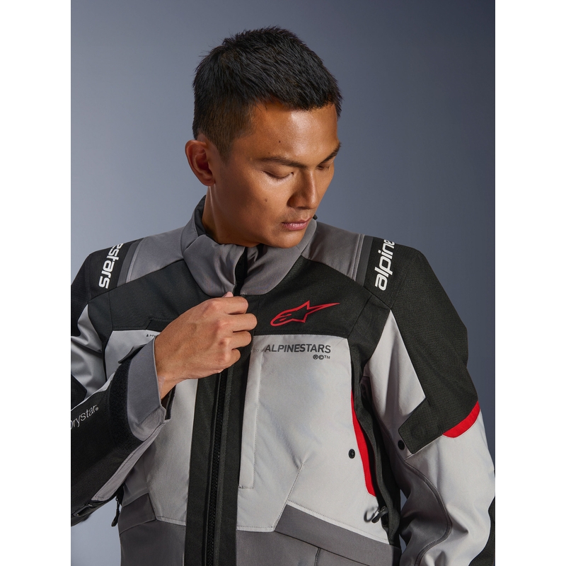 Bunda na motorku Alpinestars Andes V4 Drystar tmavo šedo-svetlo šedo-čierno-červená