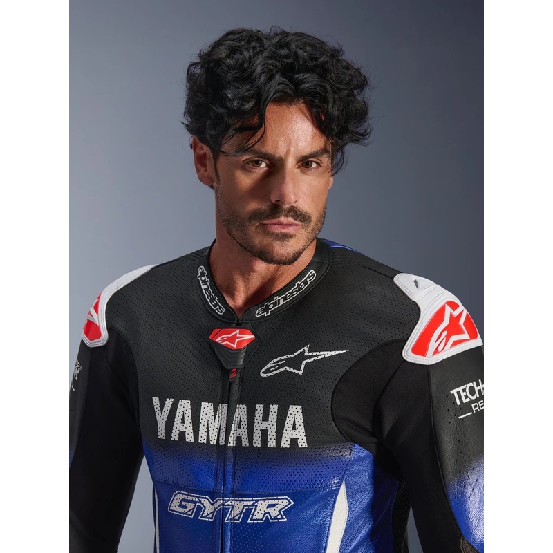 Jednodielna kožená kombinéza na motorku Alpinestars GP-R7 YAMAHA GYTR kolekcia TECH-AIR kompatibilná modro-čierno-bielo-červená