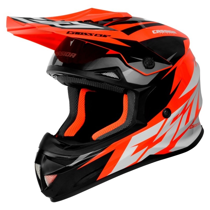 Motokrosová prilba Cassida Cross Cup Two čierno-bielo-šedo-fluorescenčno oranžová