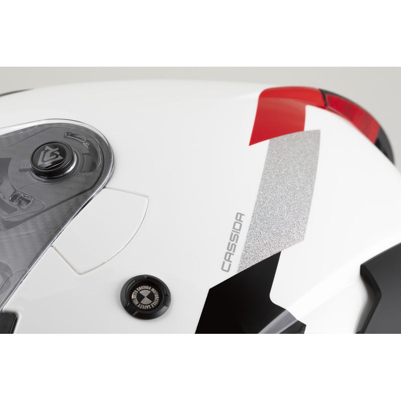 Otvorená helma na motorku Cassida Reflex 2.0 Safety bielo-červeno-šedo-reflexná strieborná