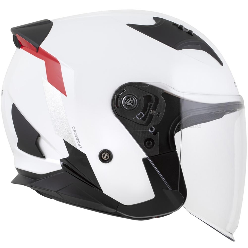 Otvorená helma na motorku Cassida Reflex 2.0 Safety bielo-červeno-šedo-reflexná strieborná