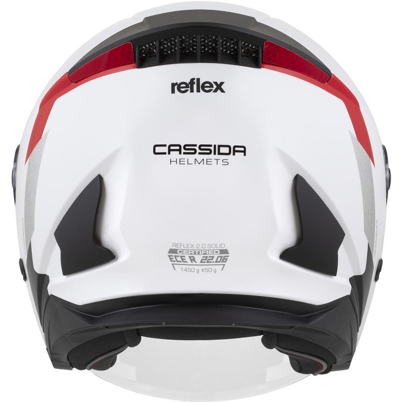 Otvorená helma na motorku Cassida Reflex 2.0 Safety bielo-červeno-šedo-reflexná strieborná
