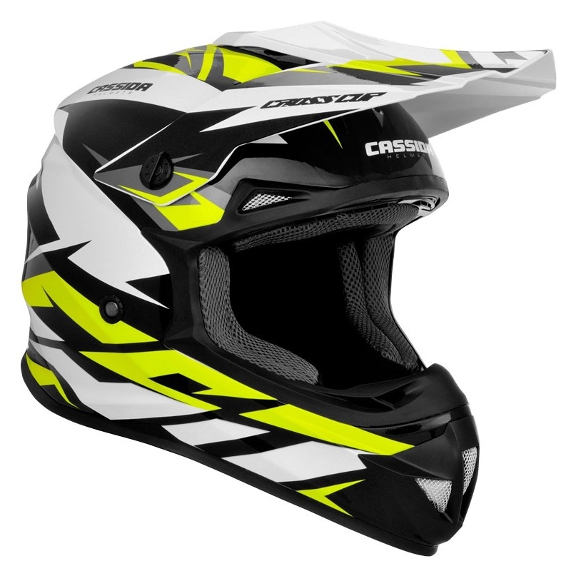 Motokrosová prilba Cassida Cross Cup Two čierno-bielo-šedo-fluorescenčno žltá