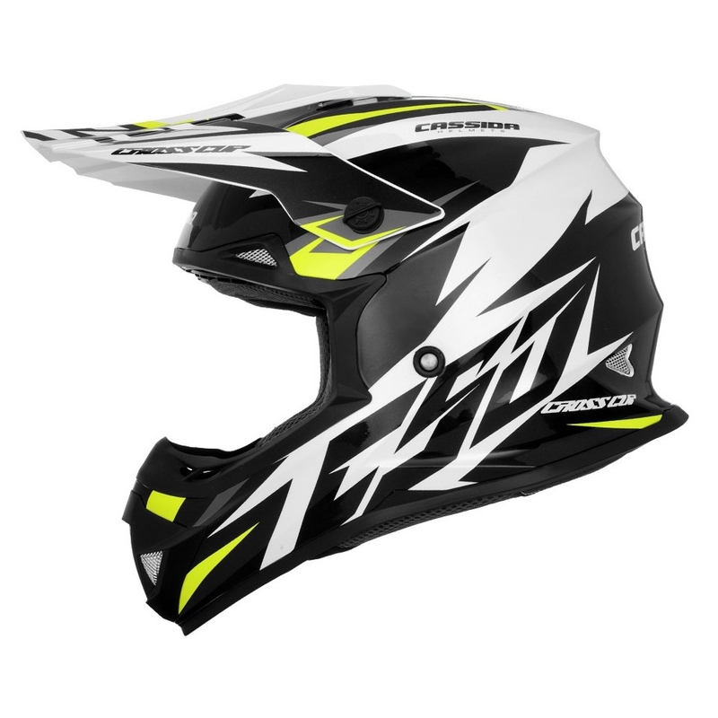 Motokrosová prilba Cassida Cross Cup Two čierno-bielo-šedo-fluorescenčno žltá
