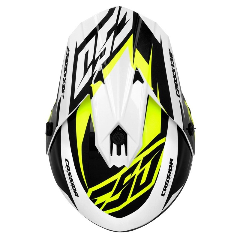 Motokrosová prilba Cassida Cross Cup Two čierno-bielo-šedo-fluorescenčno žltá