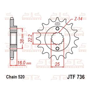Reťazové koliečko JT JTF 736-15RB 15T, 520 pogumované
