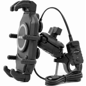 Antivibračný držiak na telefón s bezdrôtovou nabíjačkou a USB-C zásuvkou MotoZem M26-C1 čierny