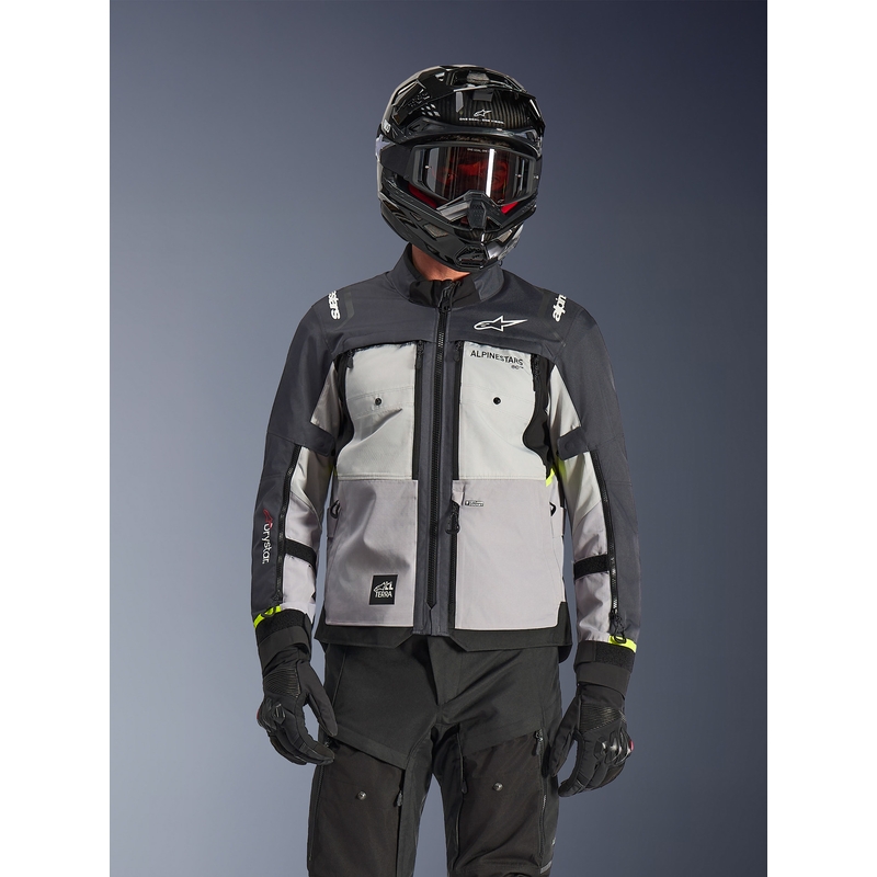 Bunda na motorku Alpinestars Cusco Drystar svetlo šedo-svetlo modro-tmavo modrá