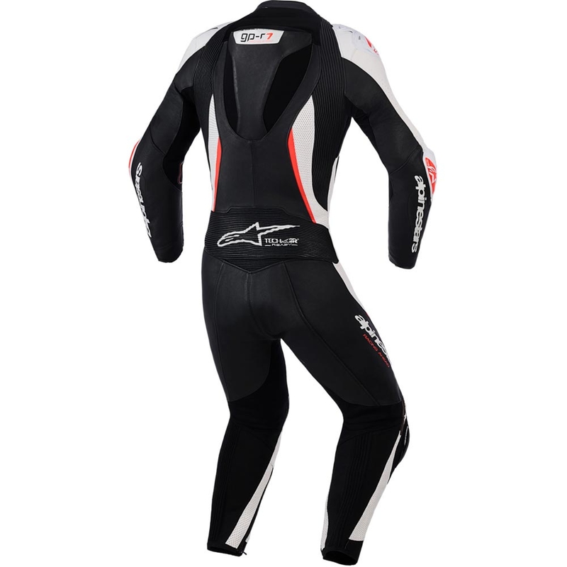 Dámska dvojdielna kožená kombinéza na motorku Alpinestars Stella GP-R7 čierno-bielo-fluo červená