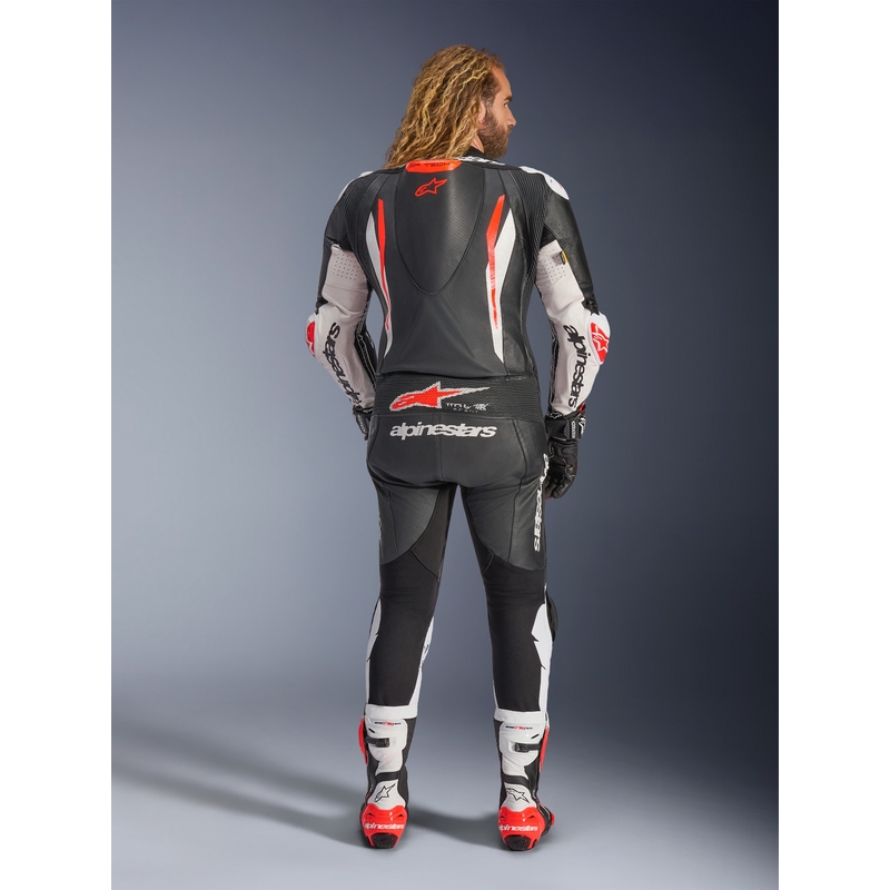 Jednodielna kožená kombinéza na motorku Alpinestars GP TECH V5 čierno-bielo-fluo červená