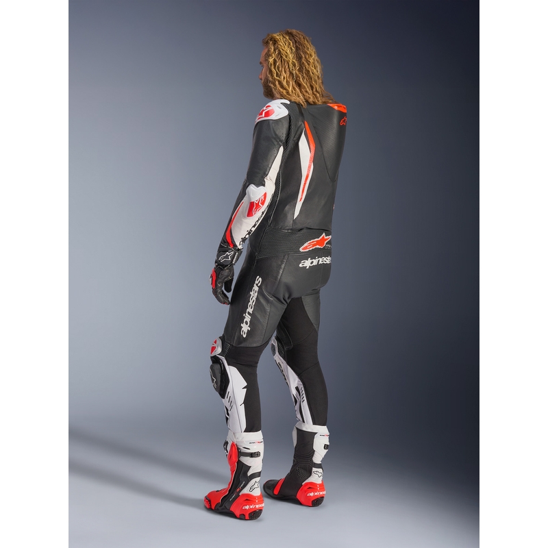 Jednodielna kožená kombinéza na motorku Alpinestars GP TECH V5 čierno-bielo-fluo červená