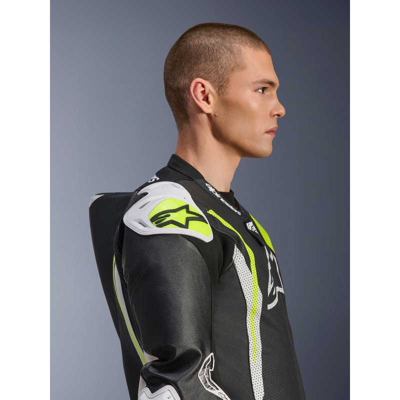 Jednodielna kožená kombinéza na motorku Alpinestars GP TECH V5 čierno-bielo-fluo žltá