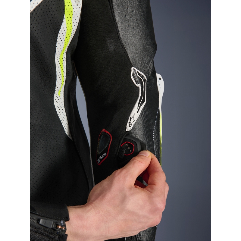 Jednodielna kožená kombinéza na motorku Alpinestars GP TECH V5 čierno-bielo-fluo žltá