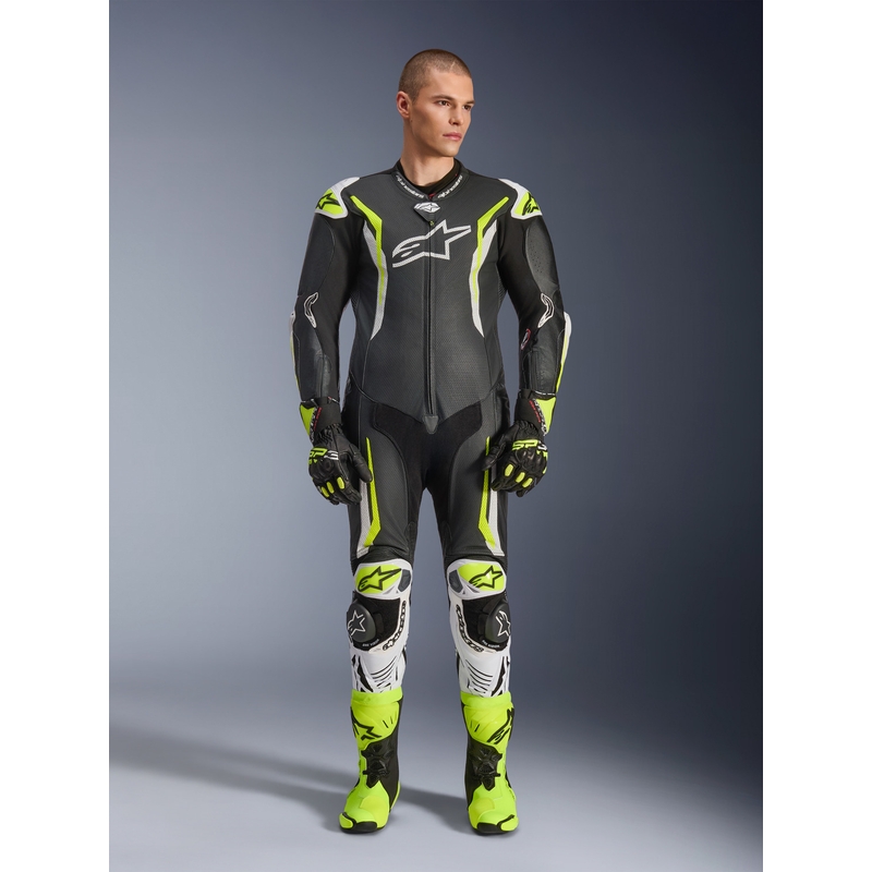 Jednodielna kožená kombinéza na motorku Alpinestars GP TECH V5 čierno-bielo-fluo žltá