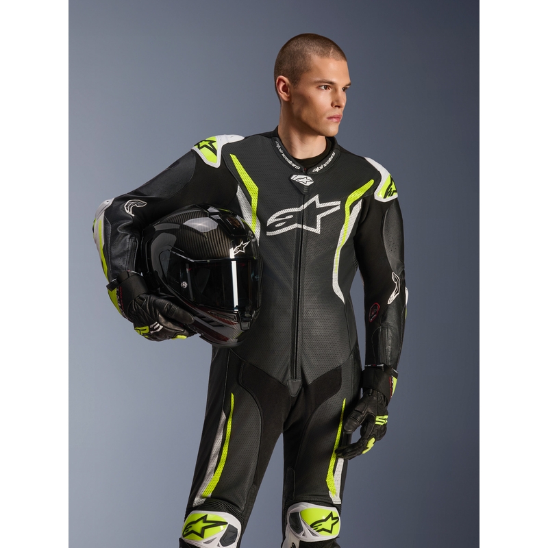 Jednodielna kožená kombinéza na motorku Alpinestars GP TECH V5 čierno-bielo-fluo žltá