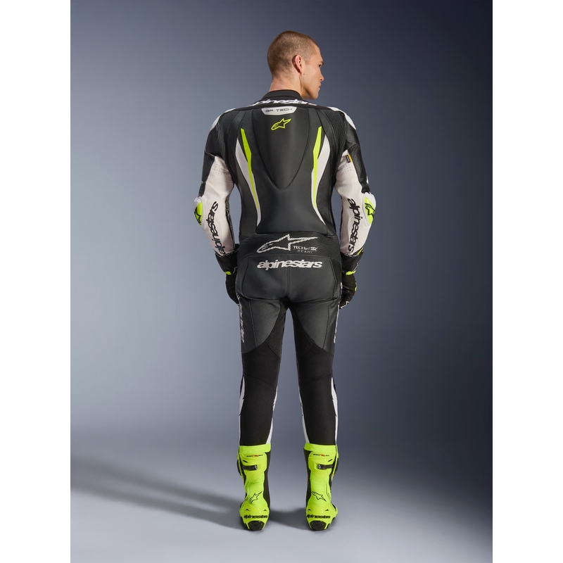 Jednodielna kožená kombinéza na motorku Alpinestars GP TECH V5 čierno-bielo-fluo žltá