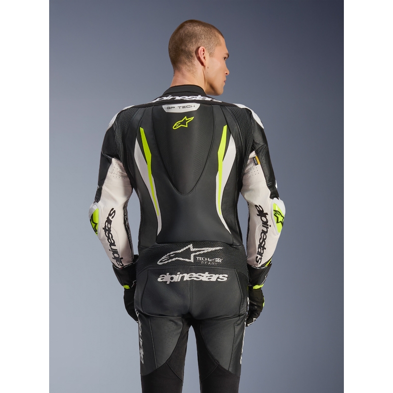 Jednodielna kožená kombinéza na motorku Alpinestars GP TECH V5 čierno-bielo-fluo žltá