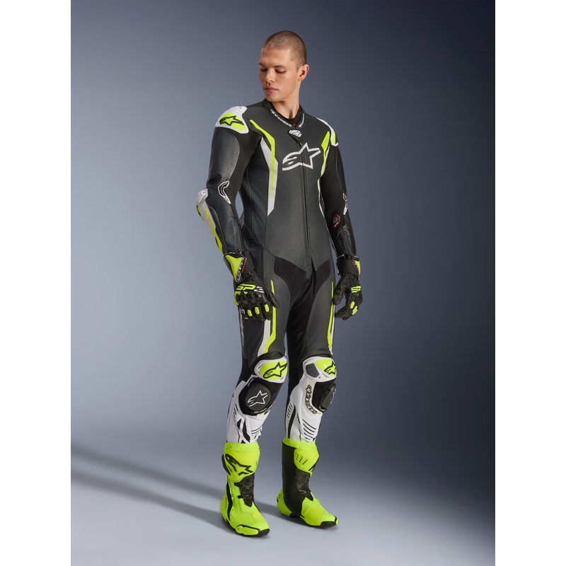 Jednodielna kožená kombinéza na motorku Alpinestars GP TECH V5 čierno-bielo-fluo žltá