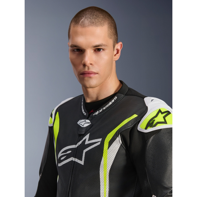 Jednodielna kožená kombinéza na motorku Alpinestars GP TECH V5 čierno-bielo-fluo žltá