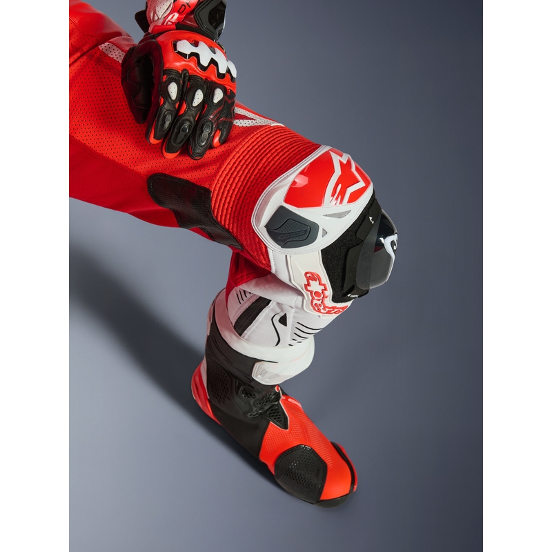 Jednodielna kožená kombinéza na motorku Alpinestars GP TECH V5 fluo červeno-červeno-biela