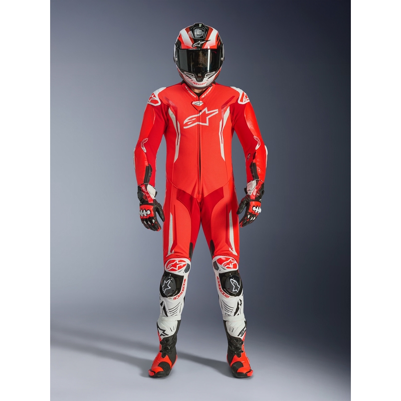 Jednodielna kožená kombinéza na motorku Alpinestars GP TECH V5 fluo červeno-červeno-biela