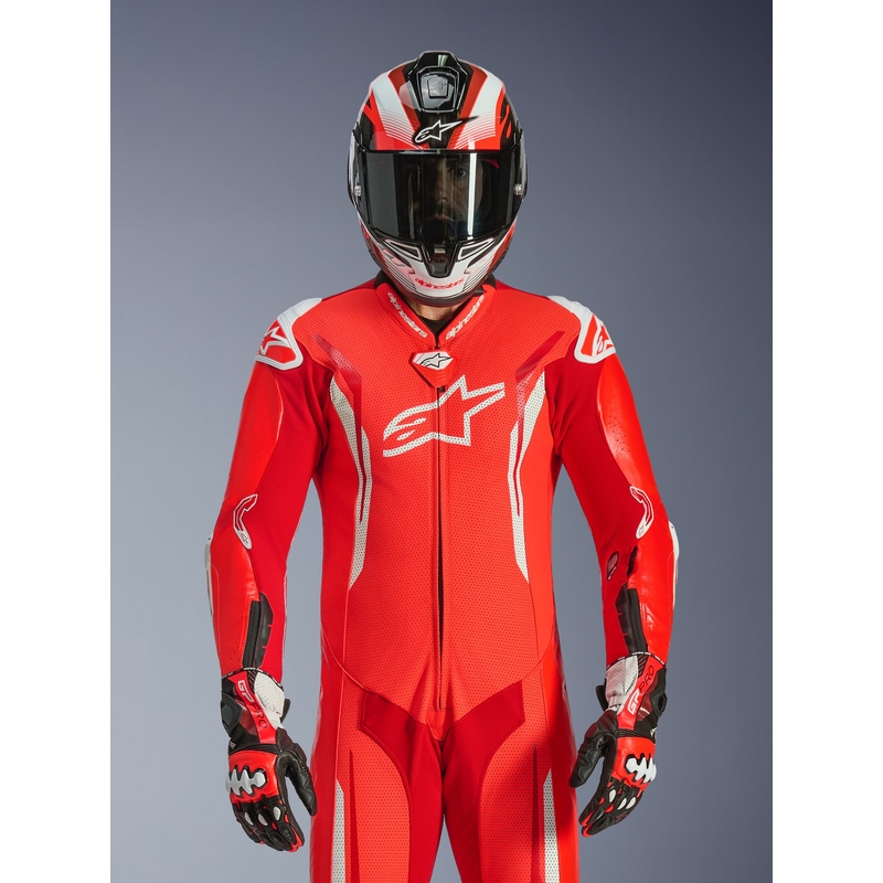 Jednodielna kožená kombinéza na motorku Alpinestars GP TECH V5 fluo červeno-červeno-biela