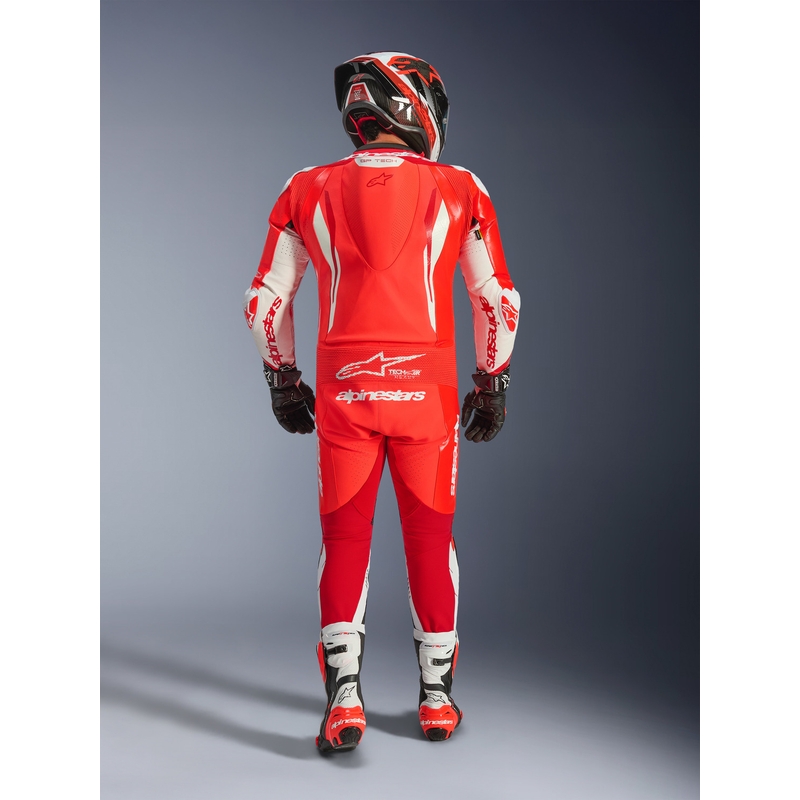 Jednodielna kožená kombinéza na motorku Alpinestars GP TECH V5 fluo červeno-červeno-biela