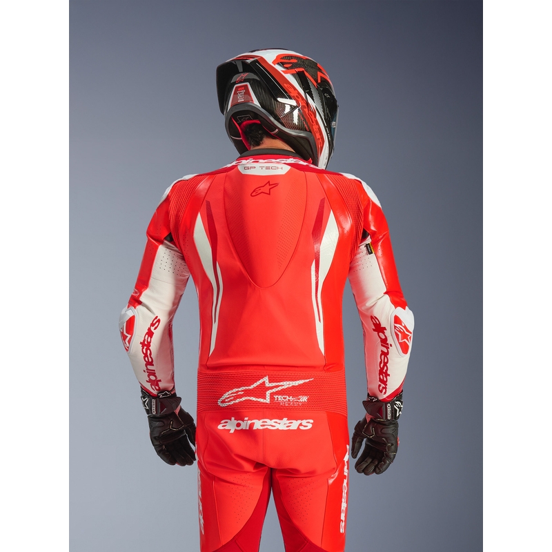 Jednodielna kožená kombinéza na motorku Alpinestars GP TECH V5 fluo červeno-červeno-biela