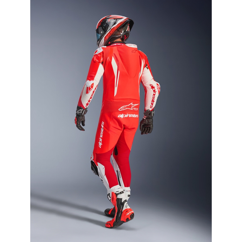 Jednodielna kožená kombinéza na motorku Alpinestars GP TECH V5 fluo červeno-červeno-biela