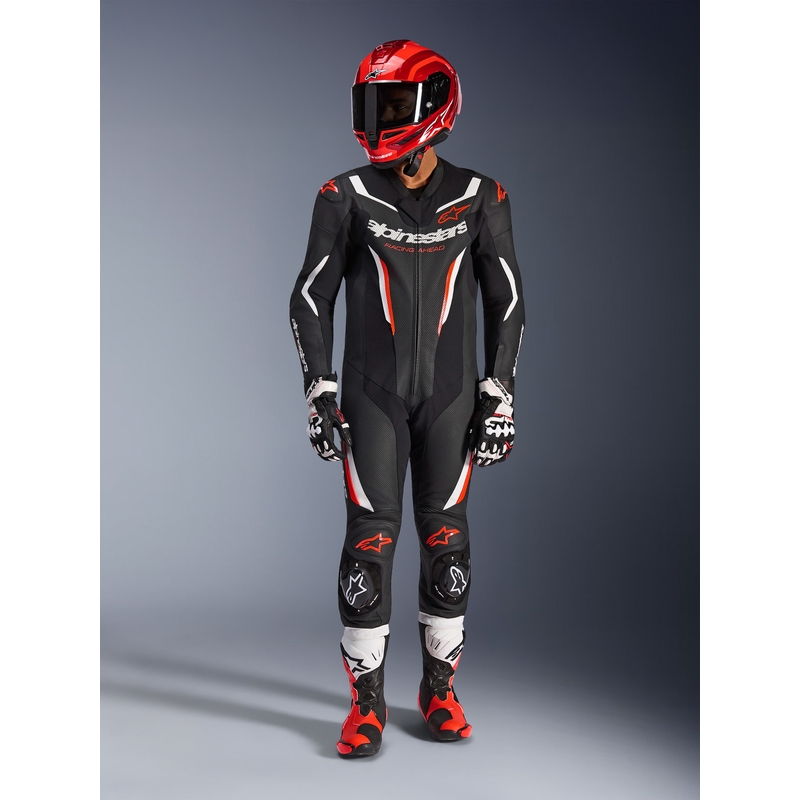Jednodielna kombinéza na motorku Alpinestars GP FORCE V2 čierno-bielo-fluo červená