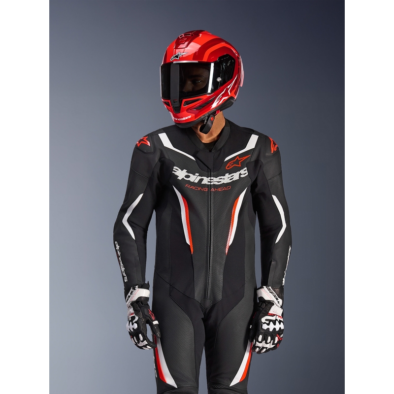 Jednodielna kombinéza na motorku Alpinestars GP FORCE V2 čierno-bielo-fluo červená