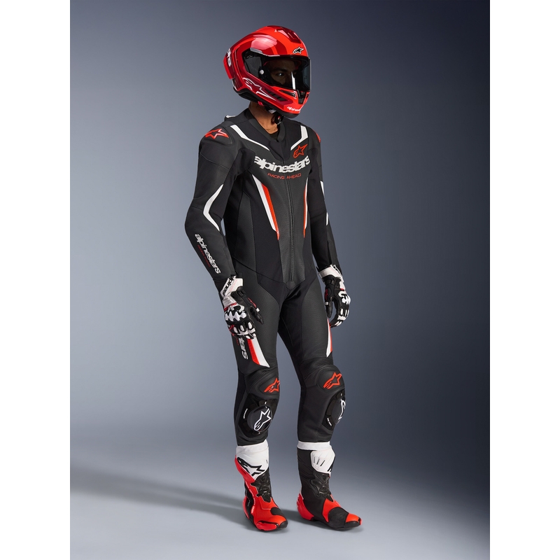 Jednodielna kombinéza na motorku Alpinestars GP FORCE V2 čierno-bielo-fluo červená
