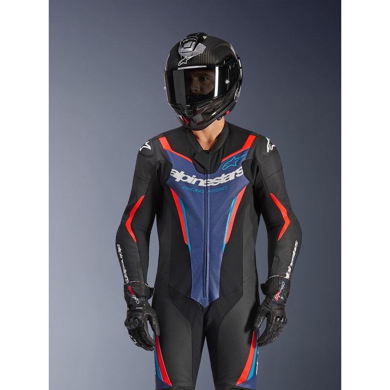 Jednodielna kombinéza na motorku Alpinestars GP FORCE V2 čierno-modro-fluo červená-