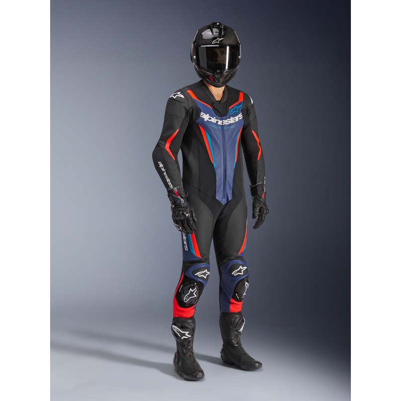 Jednodielna kombinéza na motorku Alpinestars GP FORCE V2 čierno-modro-fluo červená-