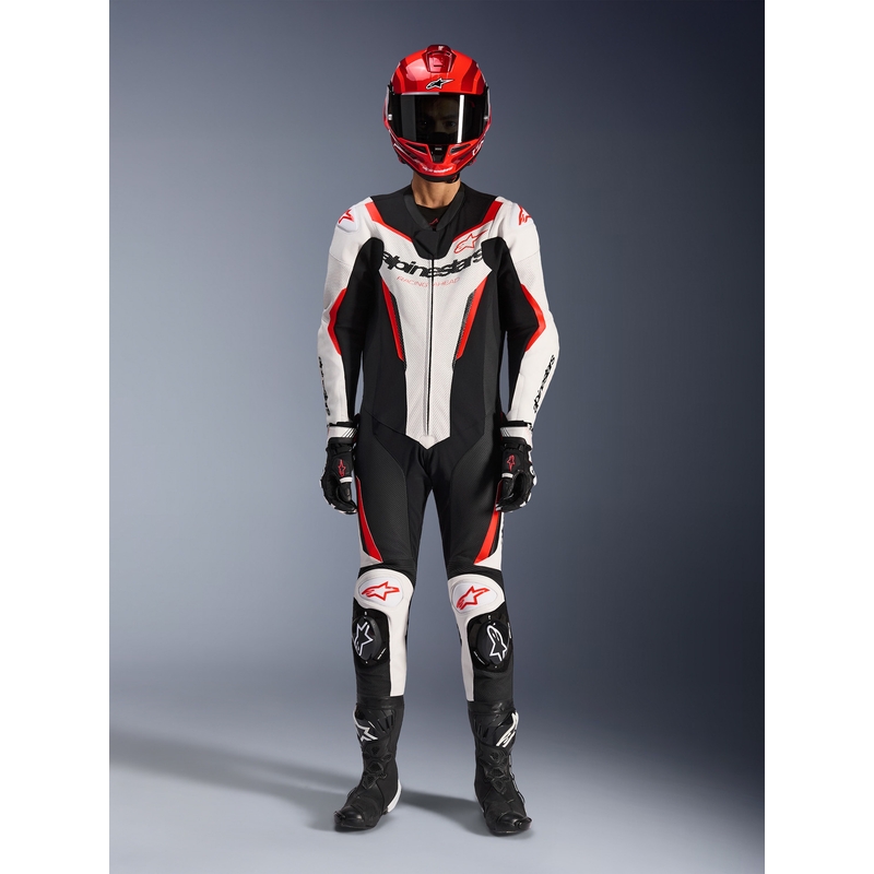 Jednodielna kombinéza na motorku Alpinestars GP FORCE V2 bielo-čierno-fluo červená