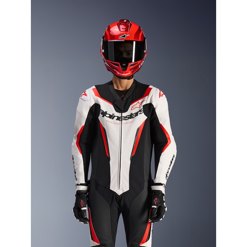 Jednodielna kombinéza na motorku Alpinestars GP FORCE V2 bielo-čierno-fluo červená