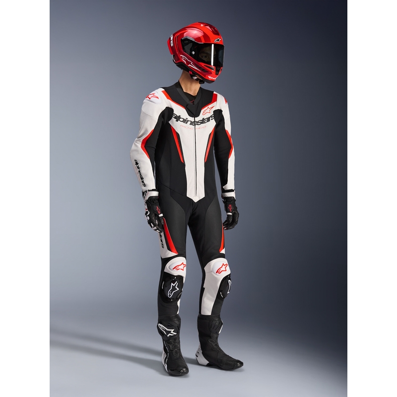 Jednodielna kombinéza na motorku Alpinestars GP FORCE V2 bielo-čierno-fluo červená