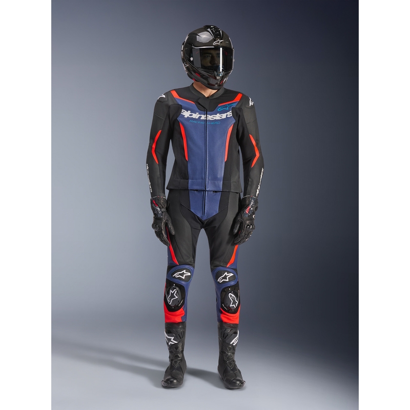 Dvojdielna kombinéza na motorku Alpinestars GP Force V2 čierno-modro-fluo červená