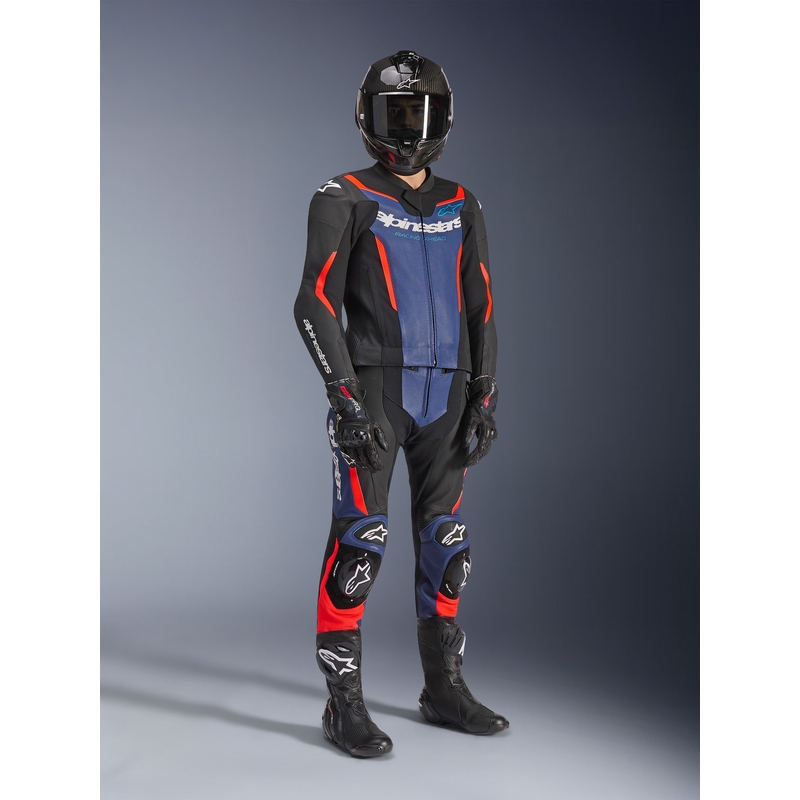Dvojdielna kombinéza na motorku Alpinestars GP Force V2 čierno-modro-fluo červená