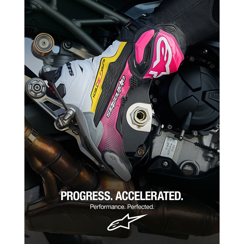 Topánky na motorku Alpinestars Supertech R čierno-bielo-ružovo-žlté